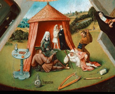 A Luxúria. Detalhe da tabela dos sete pecados cardeais (óleo sobre madeira de Hieronymus Bosch