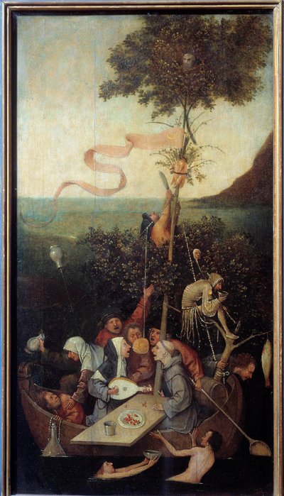 A Nave da Cena Louca de um grupo de lunáticos bêbados. Pintura de Hieronymus Van Aeken (Aken) dit Jerome Bosch (1450-1516) de Hieronymus Bosch