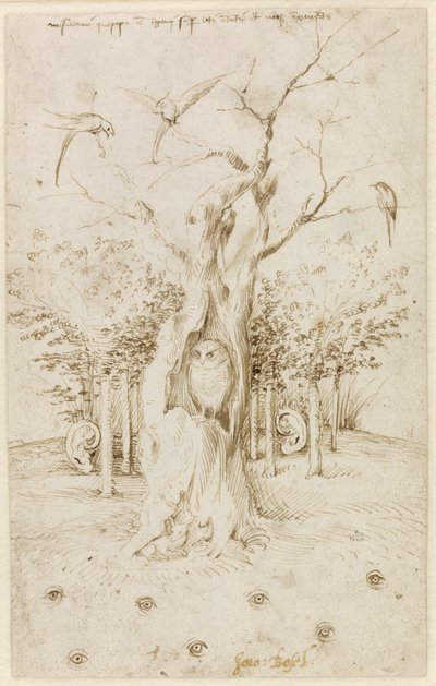 The Wood Has Ears, The Field Has Eyes par Bosch, Hieronymus (c. 1450-1516). Caneta, tinta indígena castanha sobre papel, tamanho : 20,2x12,7, c. 1500-1515, Staatliche Museen, Berlim de Hieronymus Bosch