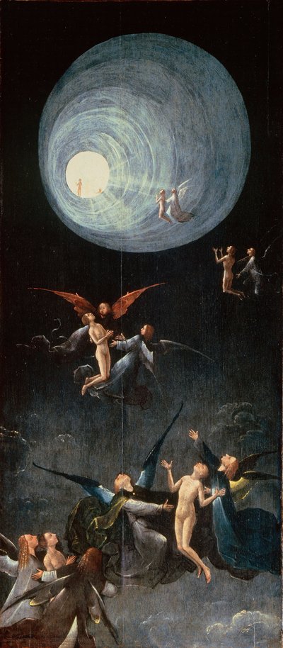 les ames bienheureuses. Le Paradis - Ascensão ao Céu. De: Four Visions of the Hereafter par Bosch, Hieronymus (c. 1450-1516). Óleo sobre madeira, tamanho : 88,8x39,9, ca 1490-1510, Palazzo Grimani, Veneza de Hieronymus Bosch
