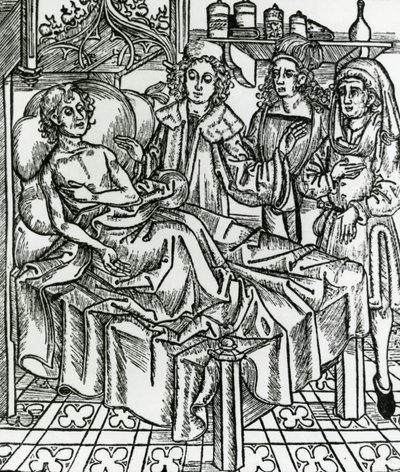 Médicos que examinam o leproso de Hieronymus Brunschwig