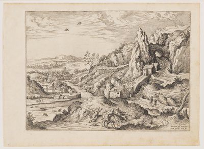 Abraão e Isaac a caminho do sacrifício, de Paisagens com cenas bíblicas e mitológicas de Hieronymus Cock