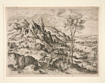 Dafne perseguida por Apolo, de Paisagens com Cenas Bíblicas e Mitológicas de Hieronymus Cock