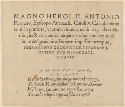 Página de dedicação de Hieronymus Cock
