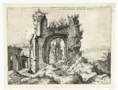 Primeira vista das Termas de Caracalla Ex Rvinis Thermarvm Antonii Pii (...) (título no objeto) Ruínas romanas (título da série) de Hieronymus Cock
