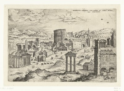 Gezicht op het Forum Romanum (título no objeto) Ruínas romanas (título da série) de Hieronymus Cock