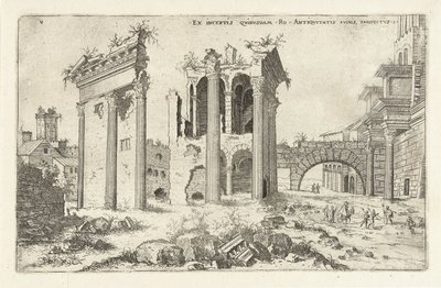 Vista do Fórum de Nerva
Ex incertis qvibvsdam Ro Antiqvitatis Rvinis (...) (título sobre o objecto)
Ruínas romanas (título da série) de Hieronymus Cock
