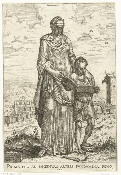 Gramática (título no objeto) Artes liberais e Minerva, Apollo e Industria (título da série) de Hieronymus Cock