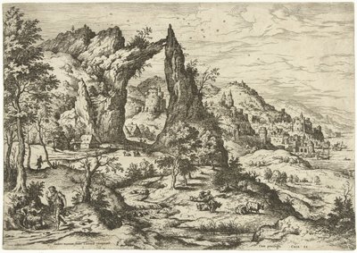 Judá e Tamar Paisagens com cenas bíblicas e mitológicas (título da série) de Hieronymus Cock