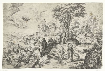 Paisagem com o sacrifício de Isaac de Hieronymus Cock