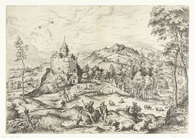 Mercúrio e Argus Paisagens com cenas bíblicas e mitológicas (título da série) de Hieronymus Cock