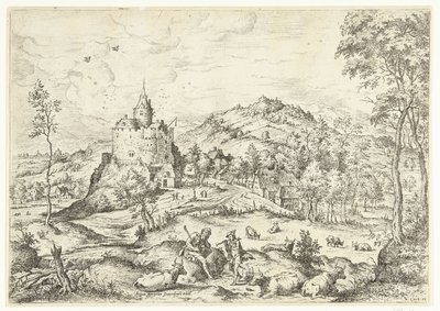 Mercúrio e Argus Paisagens com cenas bíblicas e mitológicas (título da série) de Hieronymus Cock