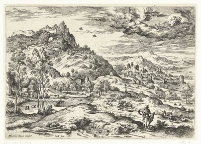 Mercúrio com a cabeça de Argus Paisagens com cenas bíblicas e mitológicas (título da série) de Hieronymus Cock