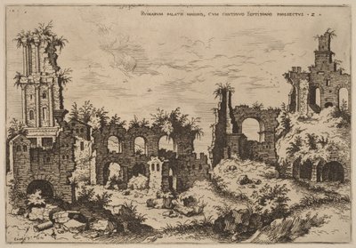 Ruínas no Palatino com o Septizonium de Hieronymus Cock