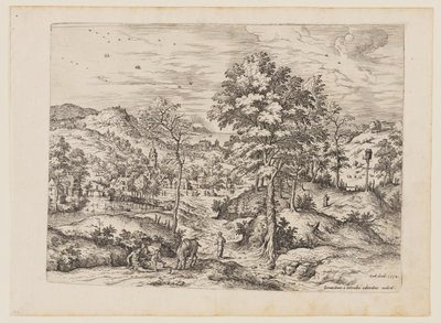 O Bom Samaritano, de Paisagens com cenas bíblicas e mitológicas de Hieronymus Cock