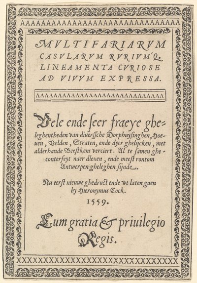 Página de rosto para "Multivariarum Casarum" de Hieronymus Cock