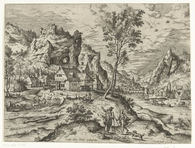 Tobias e o Anjo Paisagens com cenas bíblicas e mitológicas (título da série) de Hieronymus Cock