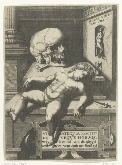 Performance de Vanitas com criança e caveira (Hodi mihi kras tibi / Hoje eu, amanhã tu) de Hieronymus Cock