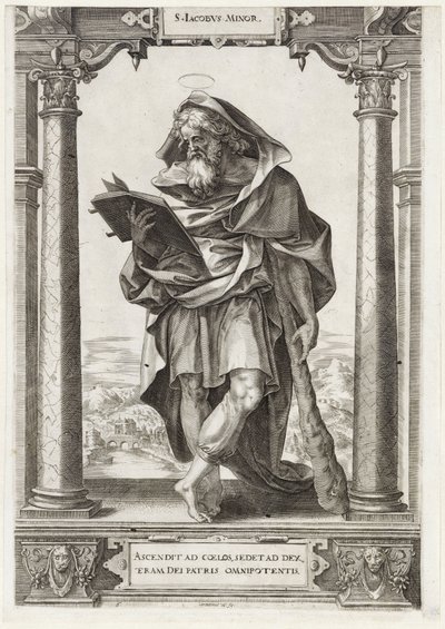 São Tiago Menor S. Iacobvs Minor (título no objeto) Cristo e os Doze Apóstolos e São Paulo (título da série) de Hieronymus Wierix