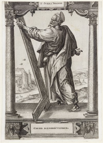 H. Judas Tadeu S. Ivdas Thadevs (título no objeto) Cristo e os Doze Apóstolos e São Paulo (título da série) de Hieronymus Wierix