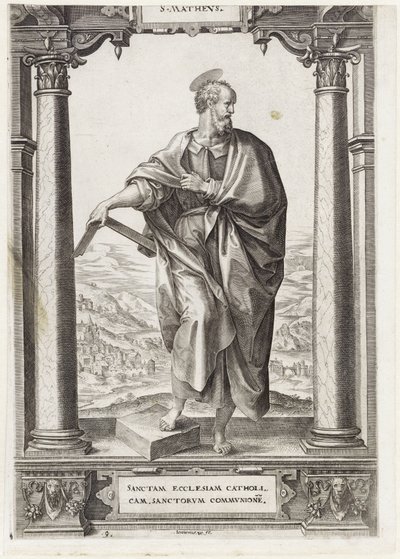 H. Mateus S. Mathevs (título no objeto) Cristo e os Doze Apóstolos e São Paulo (título da série) de Hieronymus Wierix