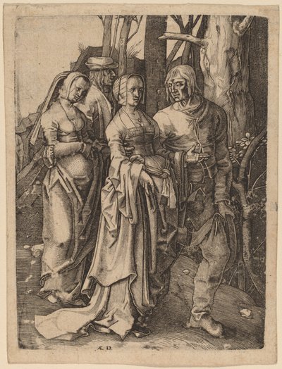 Os dois casais na floresta de Hieronymus Wierix after Lucas van Leyden