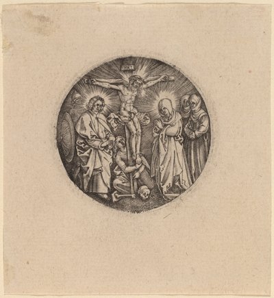 A Crucificação chamou o Pomo da Espada de Maxmilian de Hieronymus Wierix and Antonie Wierix after Albrecht Dürer