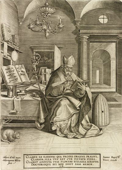 Santo Ambrósio, da série Os Quatro Pais da Igreja, pub. 1586 de Hieronymus or Jerome Wierix