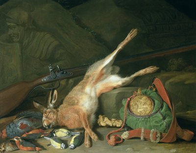 Ainda vida de uma lebre com equipamento de caça (para par ver 93439) de Hieronymus the Elder Galle