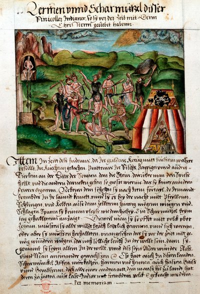 Venezuelanos atacando conquistadores espanhóis, século 16 de Hieronyouse Koler