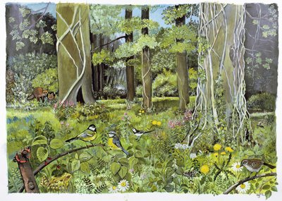 Atrás dos escudeiros, Devon (acrílico sobre papel) de Hilary Jones