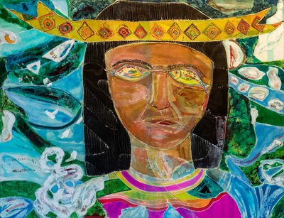 Amazonas-Xamã Olivia Arevalo, 2022 (tintura e pintura em seda) de Hilary Simon
