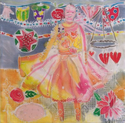 Fada com Corações e Flores, 2006 (corantes de seda) de Hilary Simon