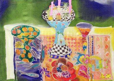 Fish Table, 2006 (corantes em seda) de Hilary Simon