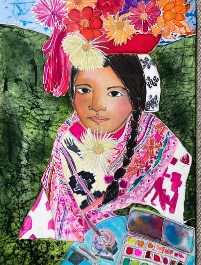 Rapariga de Helloc, Peru, 2023 (tintas sobre seda) de Hilary Simon