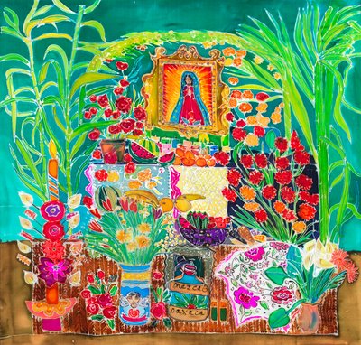 Santuário, Dia dos Mortos, Oaxaca, 2023 (tintas sobre seda) de Hilary Simon
