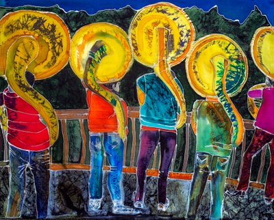 Sousafones, Dia dos Mortos, Oaxaca, 2023 (tintas sobre seda) de Hilary Simon