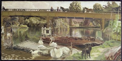 Cisnes, Ponte de Cookham (óleo sobre tela) de Hilda Carline