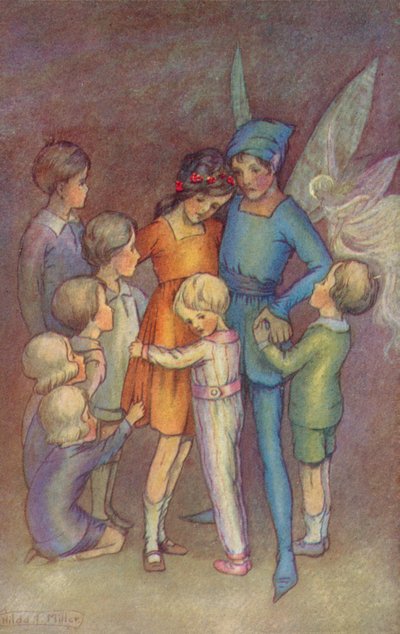 Peter Pan e Tinkerbel (litografia a cores) de Hilda Theodora Miller