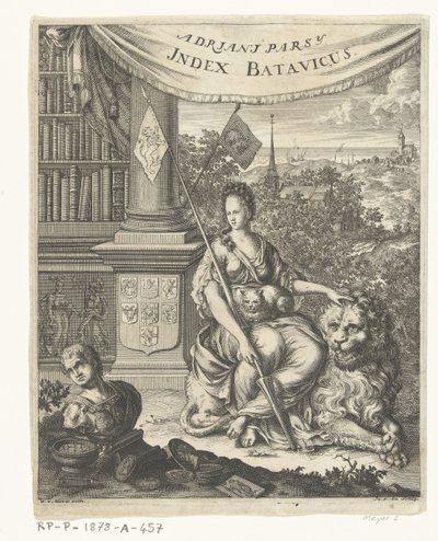 Página de título para Index Batavicus, ou rolo de nomes dos escritores Batavise e holandeses Index Batavicus (título no objeto) de Hillebrand van der Aa