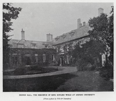 Frewin Hall, residência do Rei Eduardo VII enquanto estudava na Universidade de Oxford (foto a p/b) de Hills and Saunders