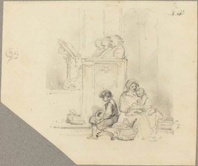 Figuras em um serviço da igreja de Hippolyte Bellange