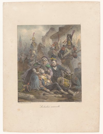 Mãe chora seu filho mortalmente ferido no campo de batalha La douleur maternelle (título no objeto) Esboços litográficos (título da série) Croquis litographiques (título da série) de Hippolyte Bellange