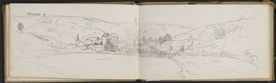 Vista de aldeia com anotações de cor (folhas de um caderno de esboços) de Hippolyte Boulenger