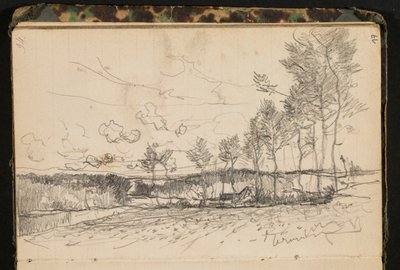 Paisagem com árvores e uma quinta (página de um caderno de esboços) de Hippolyte Boulenger