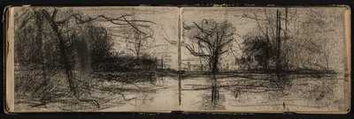 Paisagem com lagoa (página de um caderno de esboços) de Hippolyte Boulenger