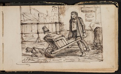 Homem com carrinho de mão e cãozinho (página de um caderno de esboços) de Hippolyte Boulenger