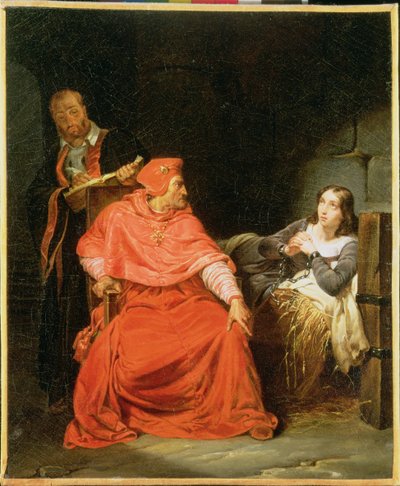 Joana d&39;Arc (1412-31) Interrogada pelo Cardeal de Winchester, c.1824 de Hippolyte Delaroche