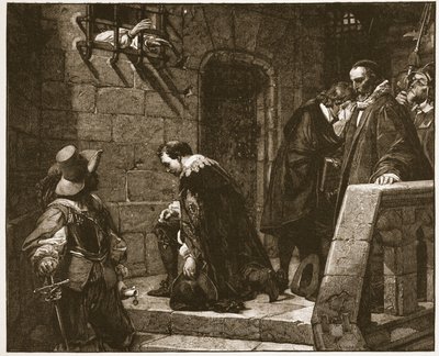 Lord Strafford no caminho para a execução, ilustração de "A Igreja da Inglaterra: uma história para o povo" por HDM Spence-Jones, pub. c.1910 (foto sépia) de Hippolyte Delaroche