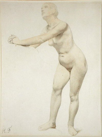 Nu (lápis e aguarela sobre papel) de Hippolyte Flandrin